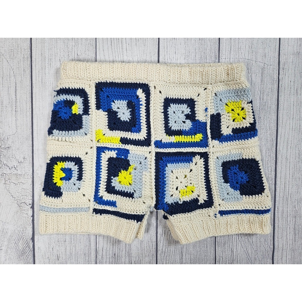 Sea New York Hayden‎ Shorts Womens XS Ivory Blue Wool Crochet Granny Square Knit